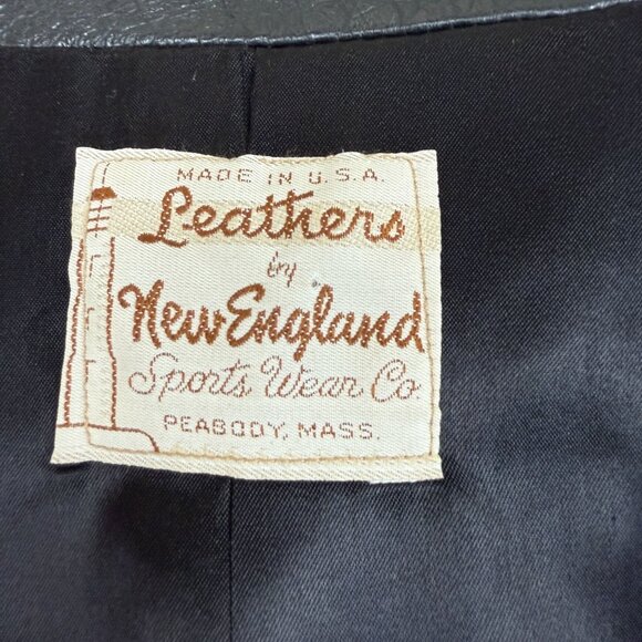 Vtg 70s Black Leather Coat XL Croc Embossed Trim Leathers by New England USA - Picture 3 of 12